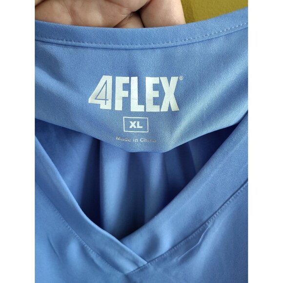 4 Flex Short Sleeve Stretchy Blue V Neck Scrub Top XL - Picture 3 of 4